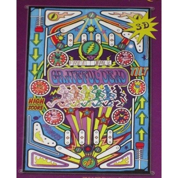 New 3D Grateful Dead Pinball Machine Wall Decor Tapestry Bed Sheet NIP + Glasses - Picture 2 of 2